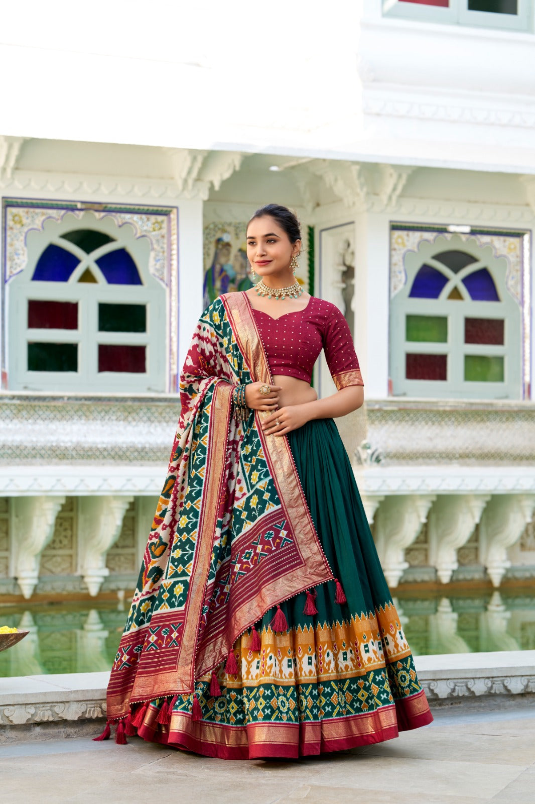 Traditional Patola Print With Foil Work Lehengas