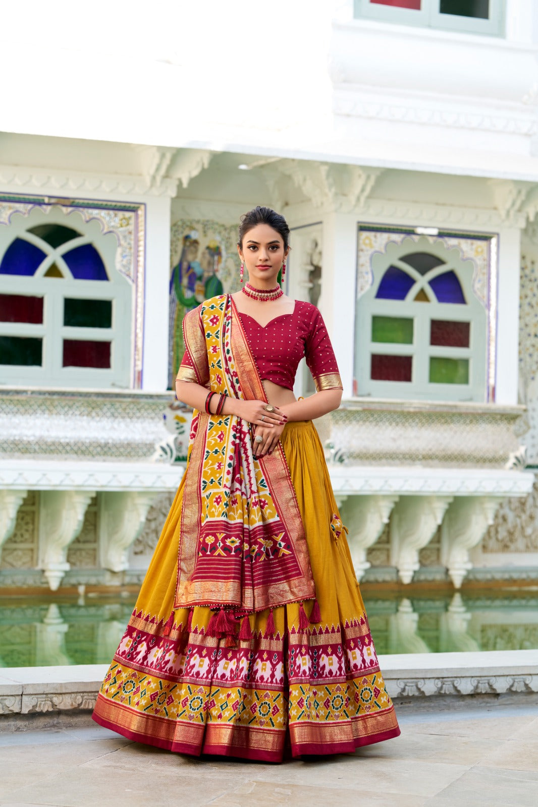 Traditional Patola Print With Foil Work Lehengas