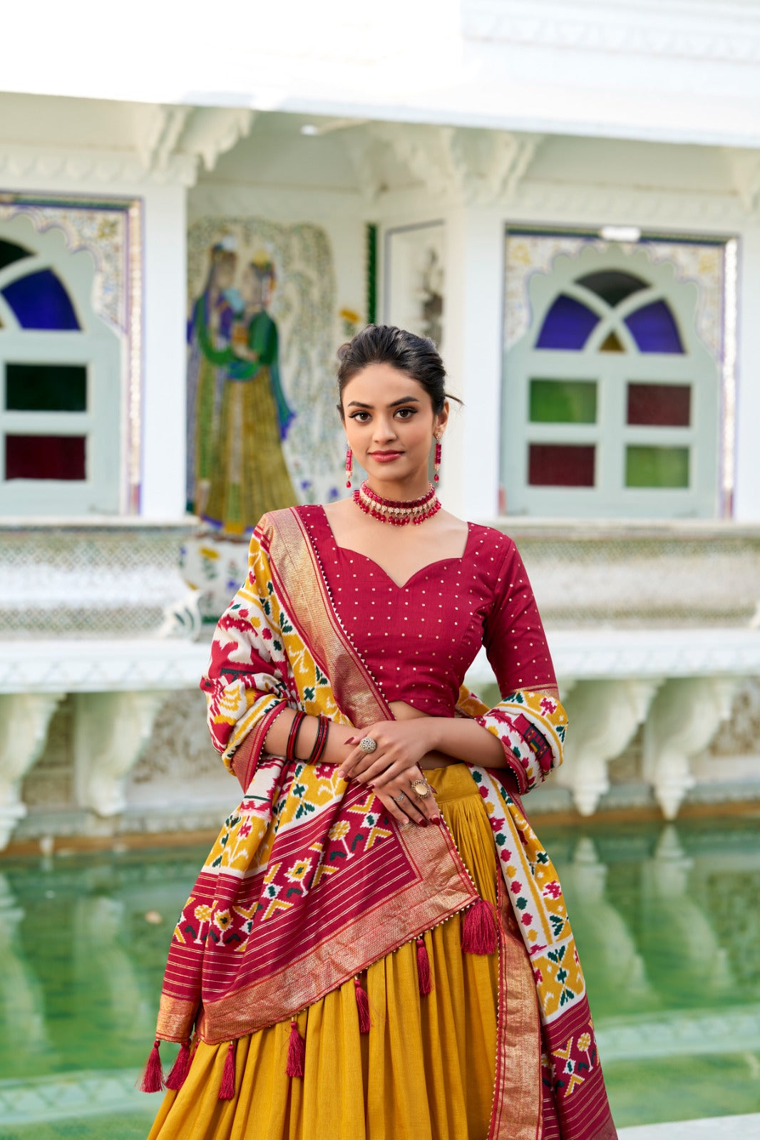 Traditional Patola Print With Foil Work Lehengas