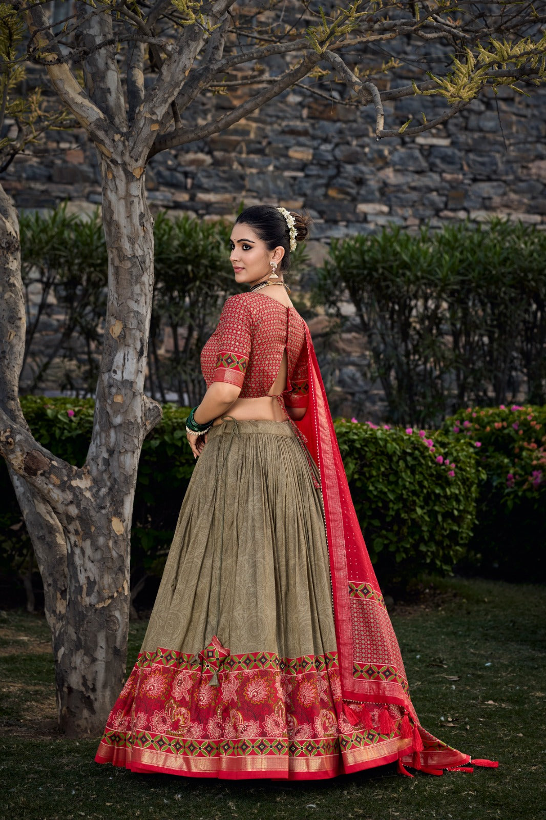 Red Diva Tussar Silk Printed Lehenga Choli