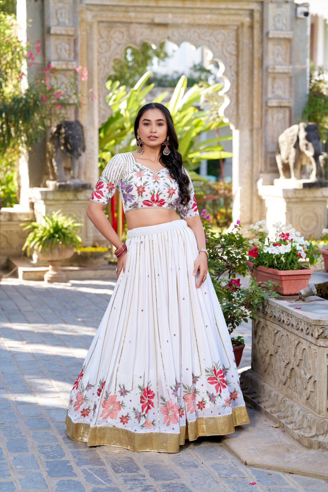 Wonder White Georgette Lehenga Choli With Sequins and Thread Embroidery Work