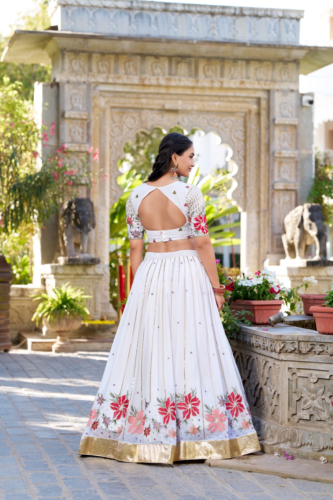 Wonder White Georgette Lehenga Choli With Sequins and Thread Embroidery Work