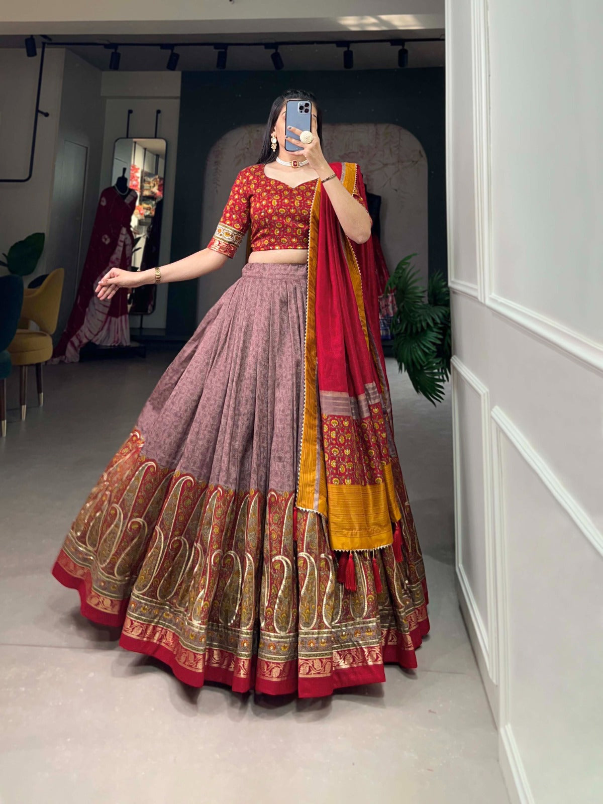 Traditional Kashmiri Print Lehenga Choli With Foil Print