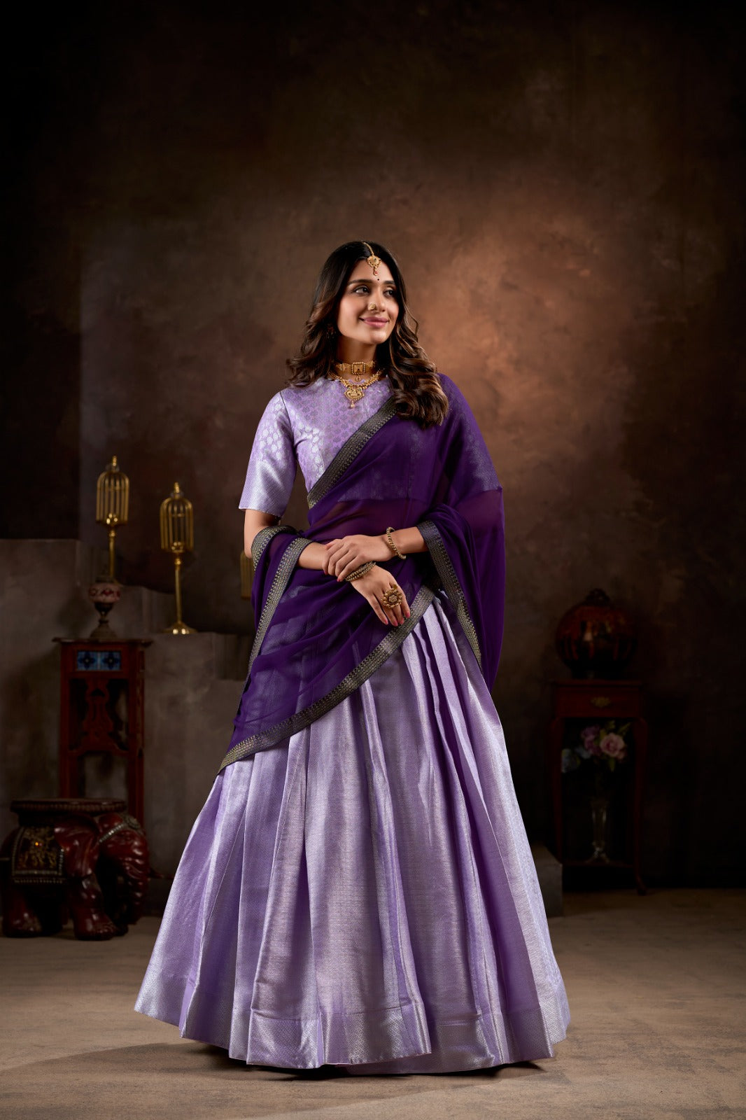 Pink & Purple Jacquard Silk With Weaving Work Lehenga Choli