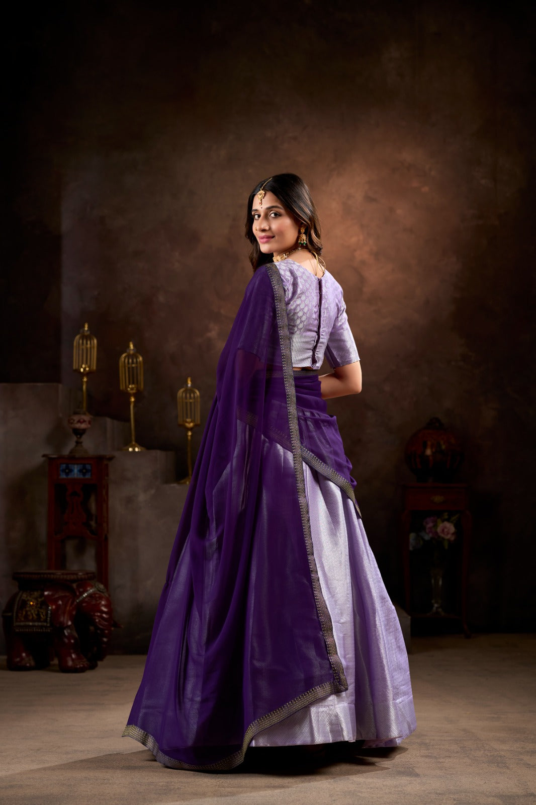 Pink & Purple Jacquard Silk With Weaving Work Lehenga Choli