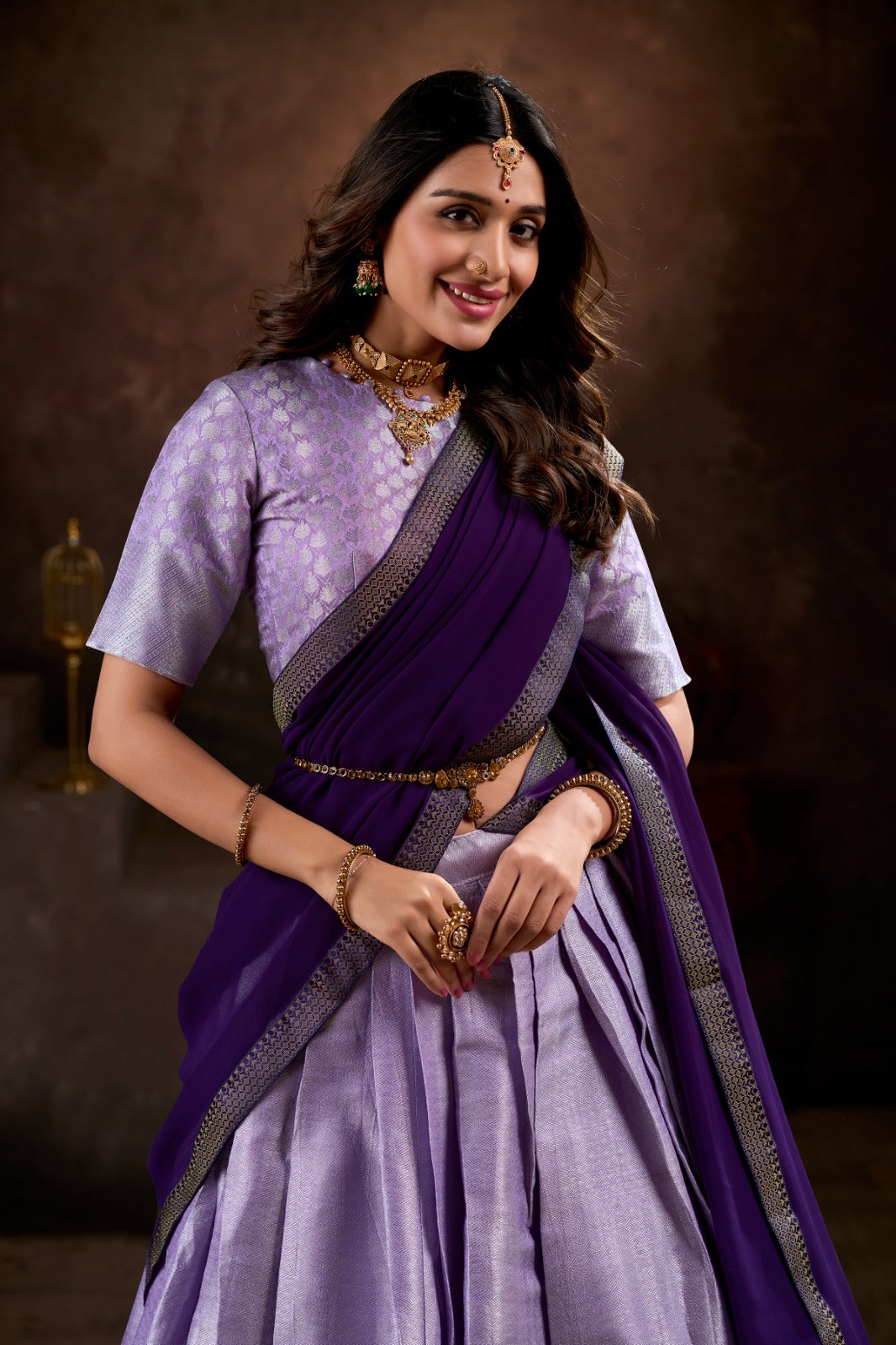 Pink & Purple Jacquard Silk With Weaving Work Lehenga Choli