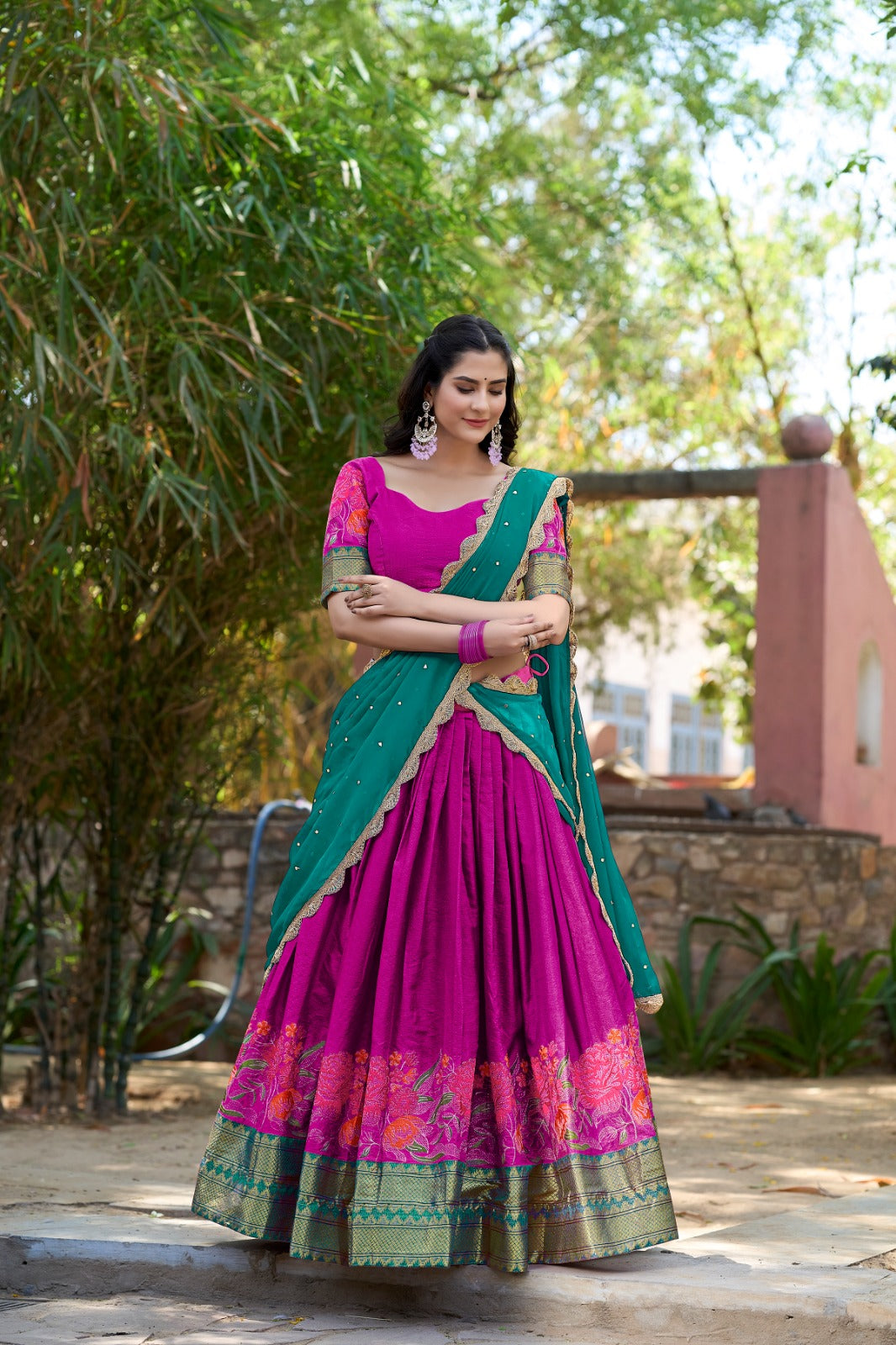 Beautiful Cotton Silk Lehenga Choli With Thread Embroidery Work