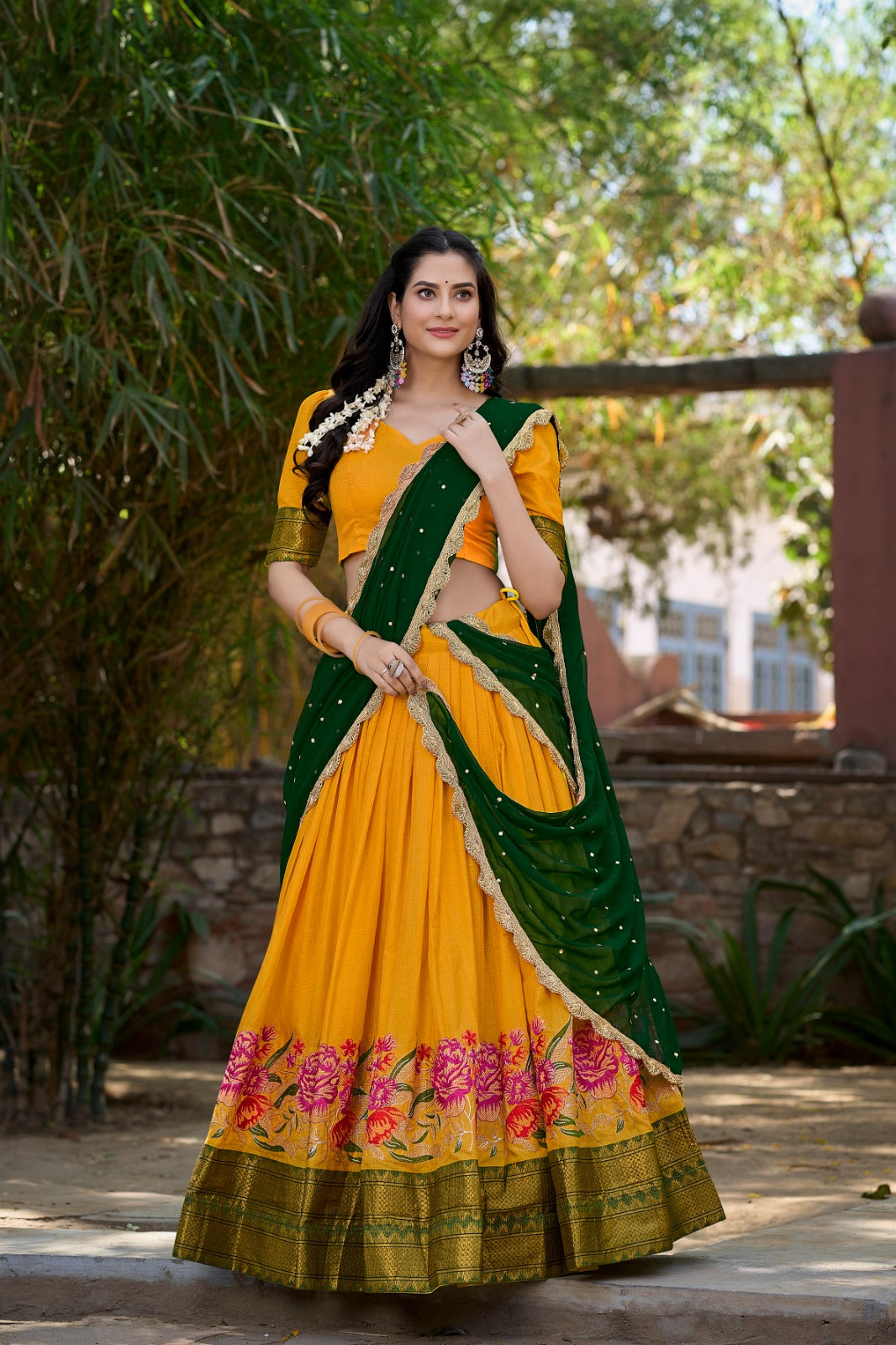 Beautiful Cotton Silk Lehenga Choli With Thread Embroidery Work