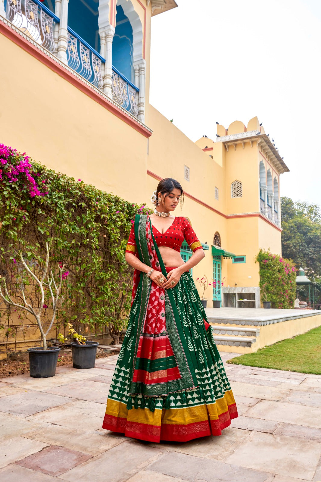 Dreamy Printed Tussar Silk Lehenga Choli With Foil Work