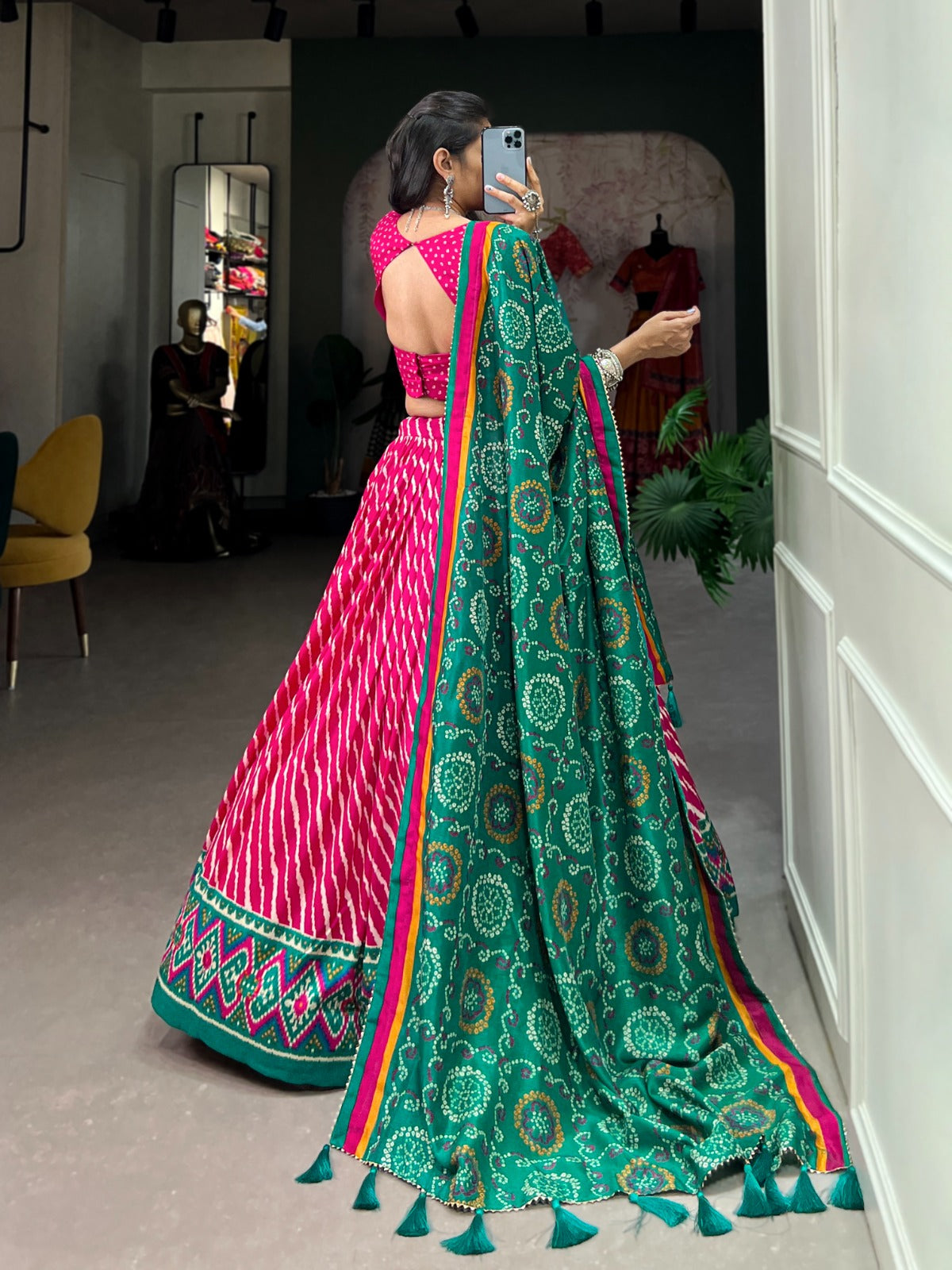 Elegant Leheriya Print Tussar Silk Lehenga Choli