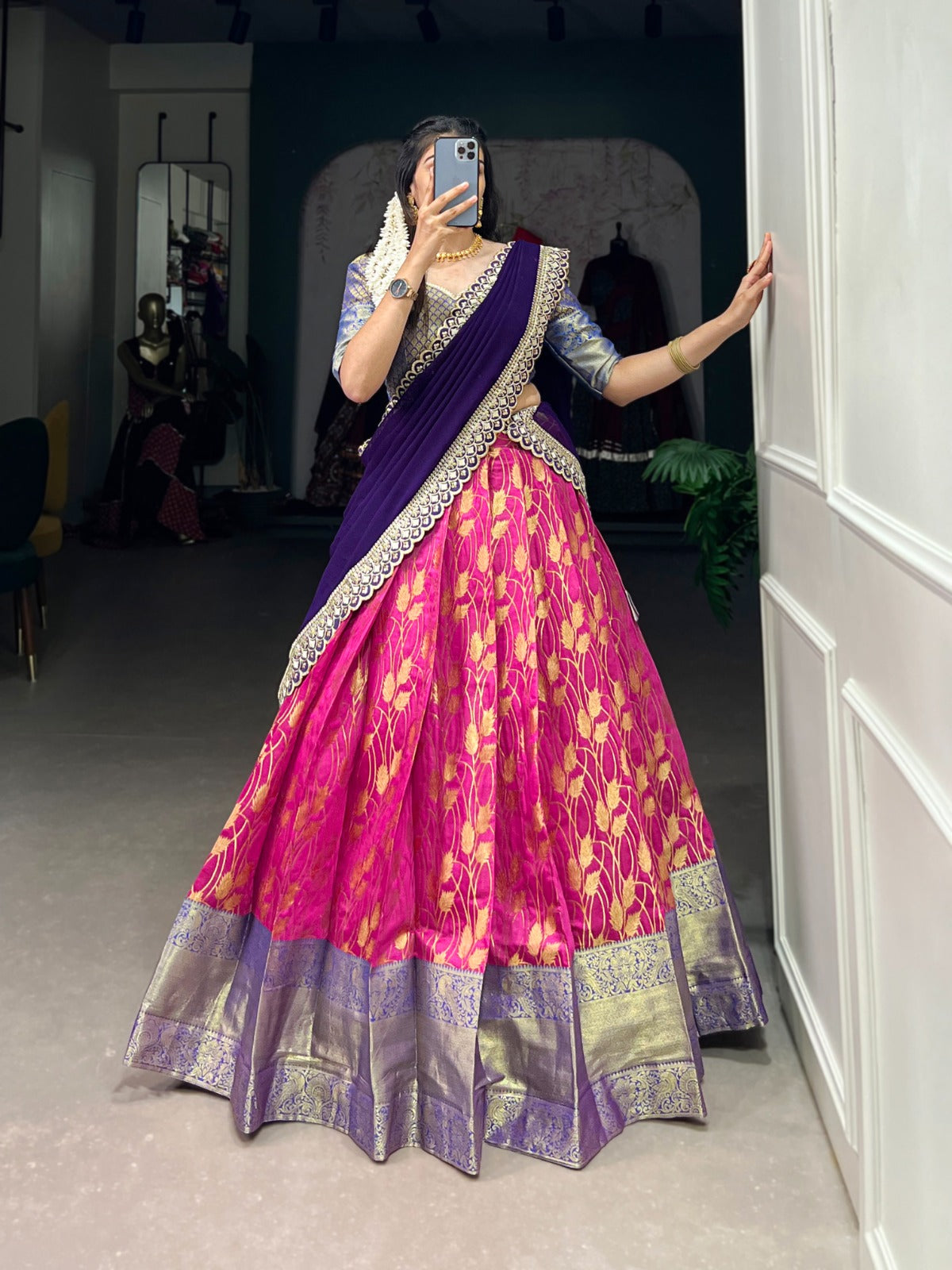 Designer Jacquard Silk Lehenga Choli With Zari Weaving Work