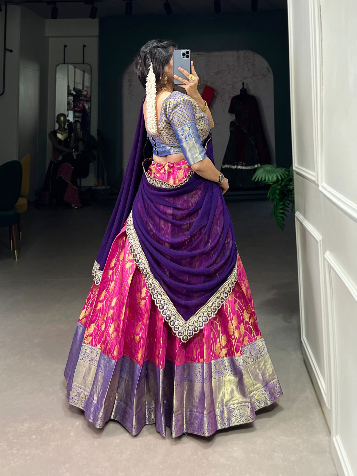 Designer Jacquard Silk Lehenga Choli With Zari Weaving Work