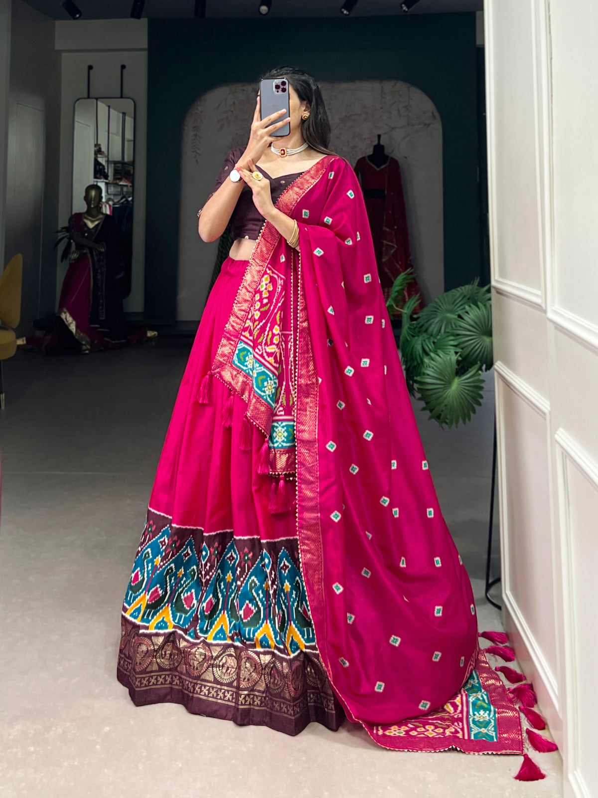 Pink Dola Silk Printed Lehenga Choli With Foil Work