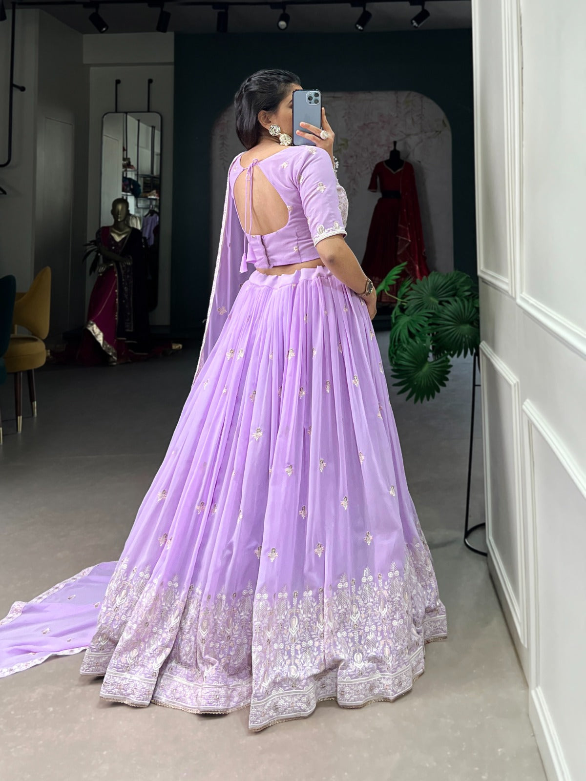 Lavender Dreams Georgette Lehenga With Sequins & Thread Embroidery Work