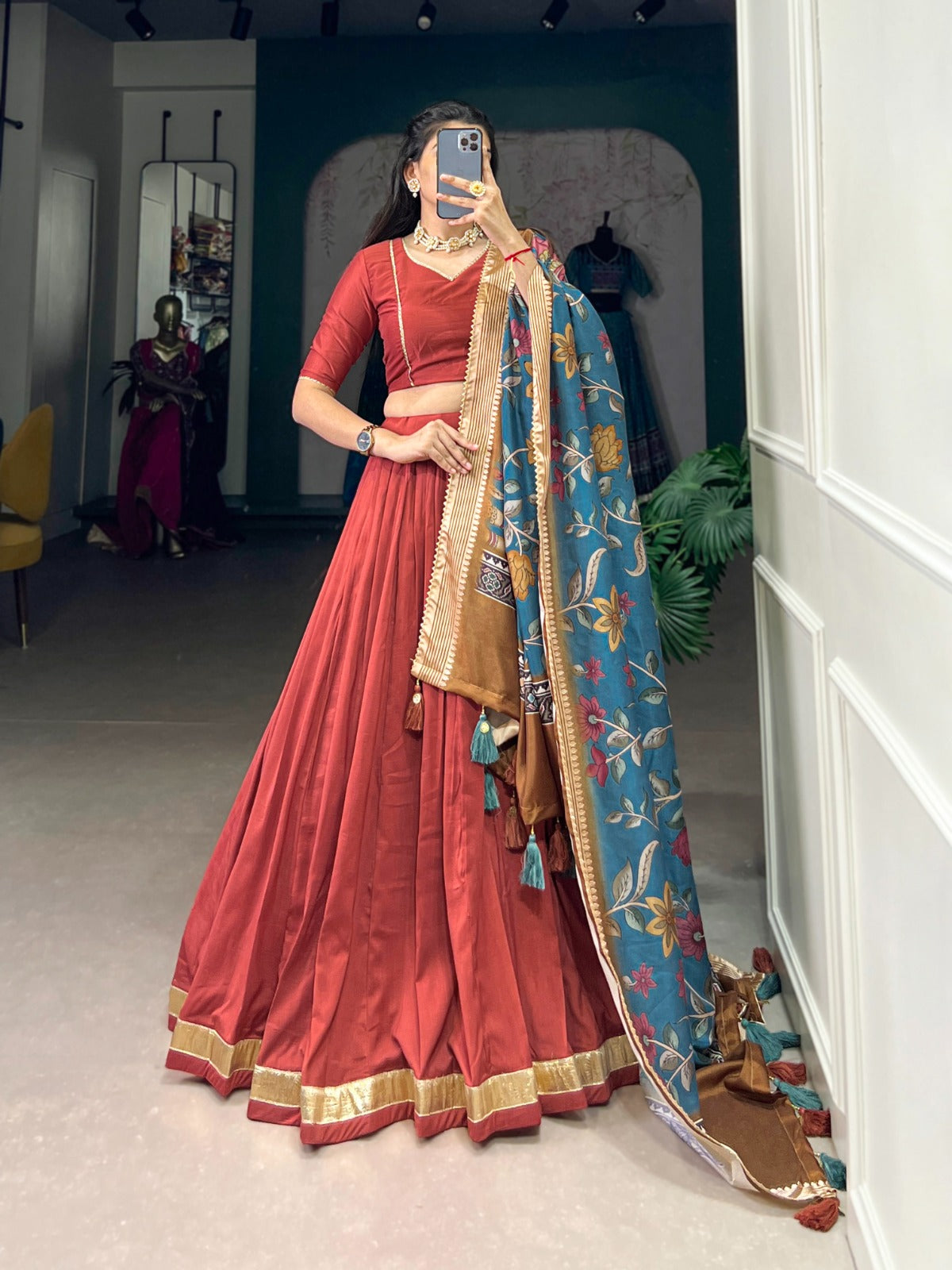 Designer Chinon Silk Lehenga Choli | Plain Work With Lace Touch Up