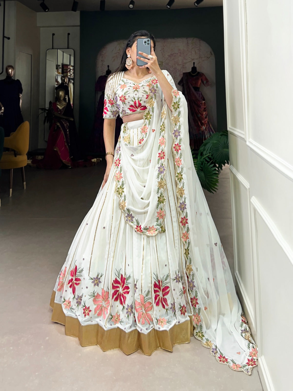 Dove White Lehenga Choli With Sequins & Thread Embroidery Work