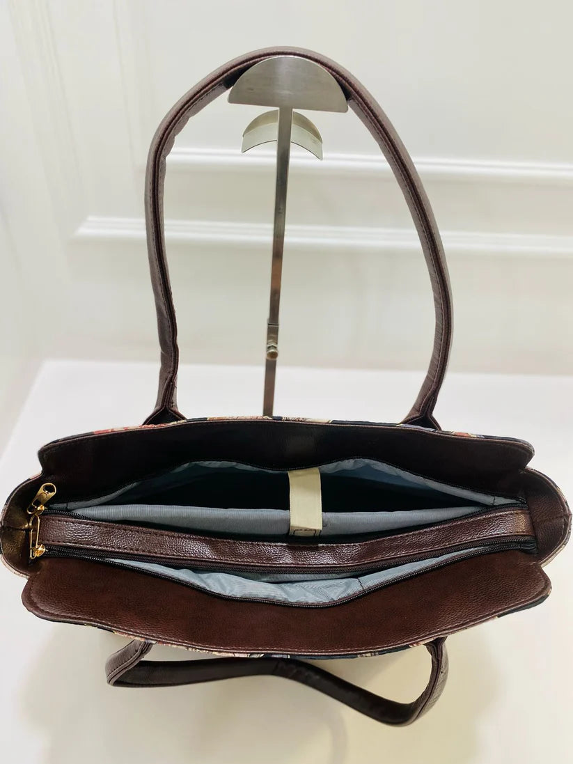 Black Floral Morvi Laptop Bag With Phone Pouch