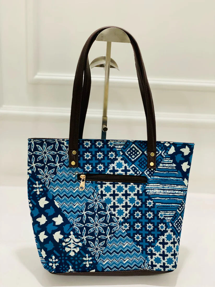 Blue Indigo Patchwork 5-in-1 Tote Bag Set For Women