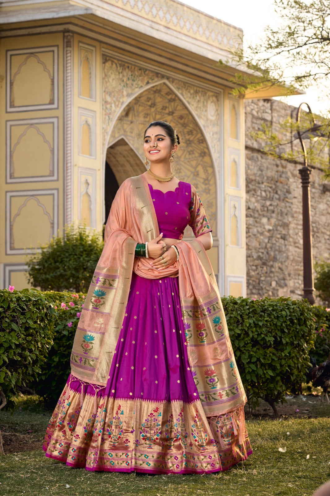 Indigo Jacquard Silk Paithani Lehenga Choli