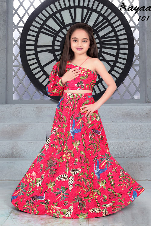 Digital Print Work Chinon Sequins Crochet  Pink Kids Lehenga Choli | Ready To Wear - India shopping