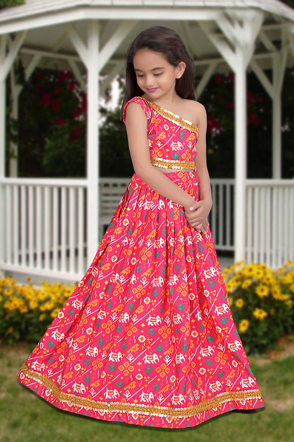 All season Designer Digital Print Work Silk Pink Kids Lehenga Choli | Ready To Wear - India shopping