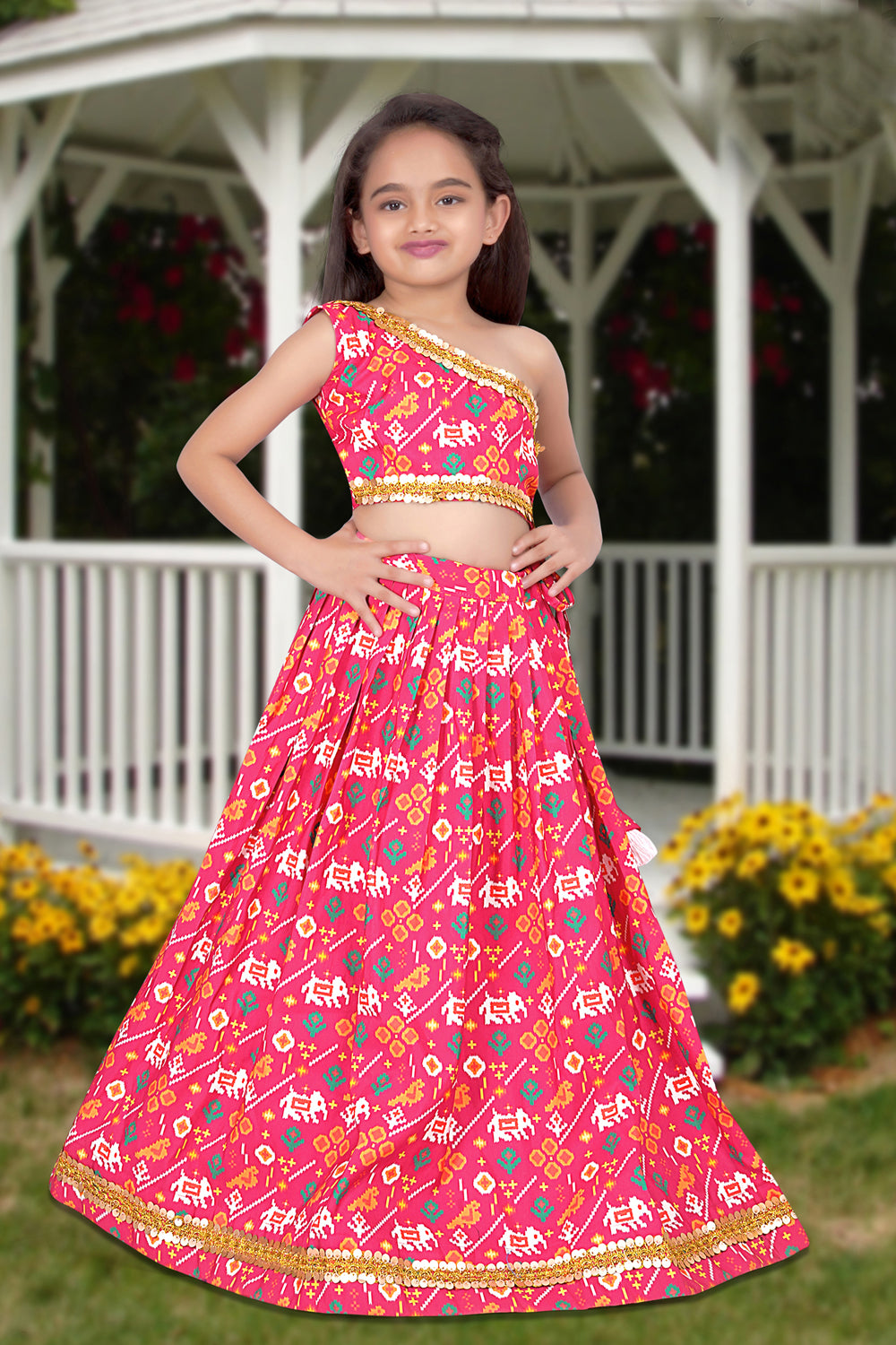 All season Designer Digital Print Work Silk Pink Kids Lehenga Choli | Ready To Wear - India shopping