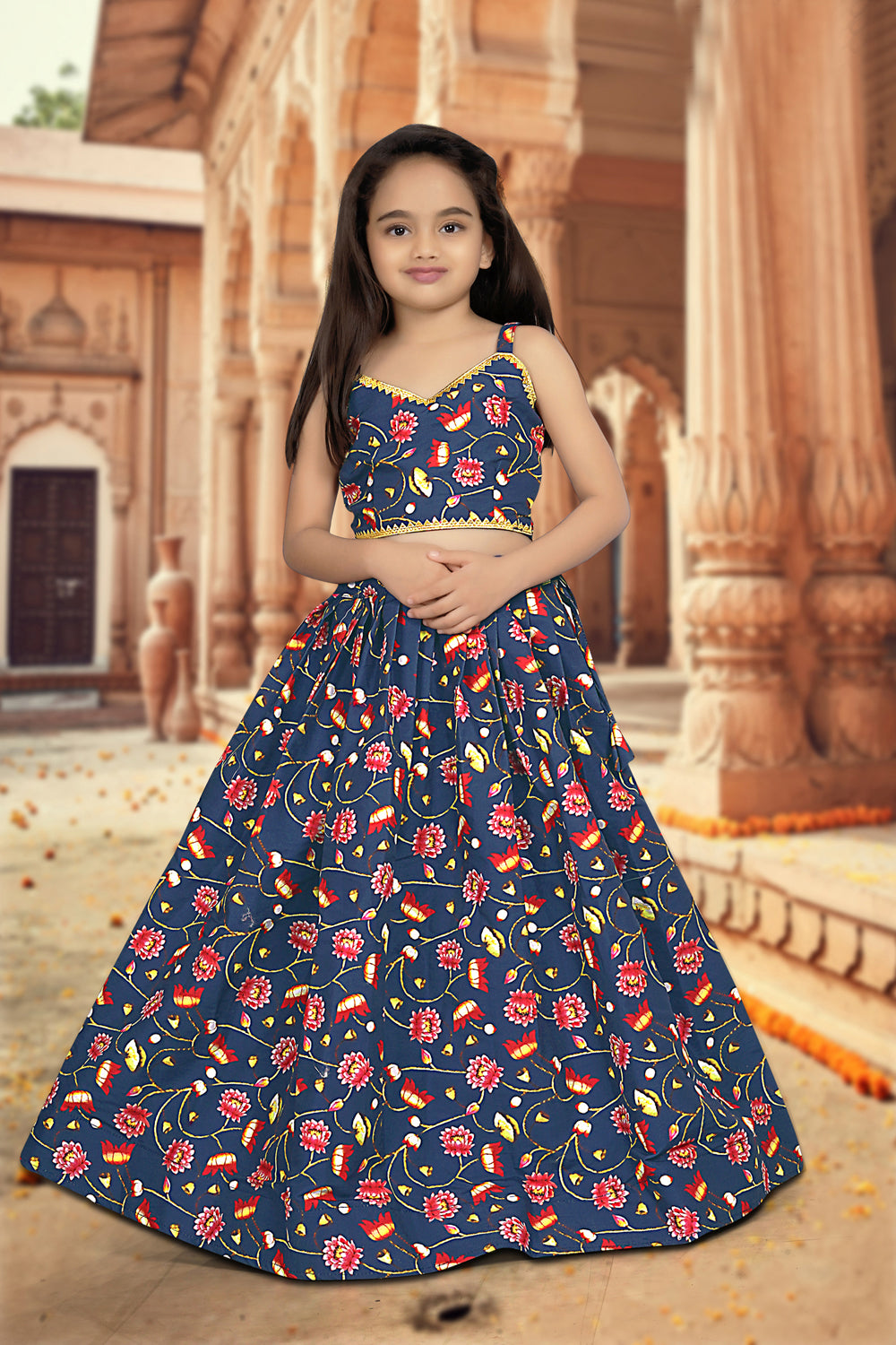 Latest Digital Print Work Silk Blue Kids Lehenga Choli | Ready To Wear - India shopping