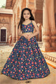 Latest Digital Print Work Silk Blue Kids Lehenga Choli | Ready To Wear