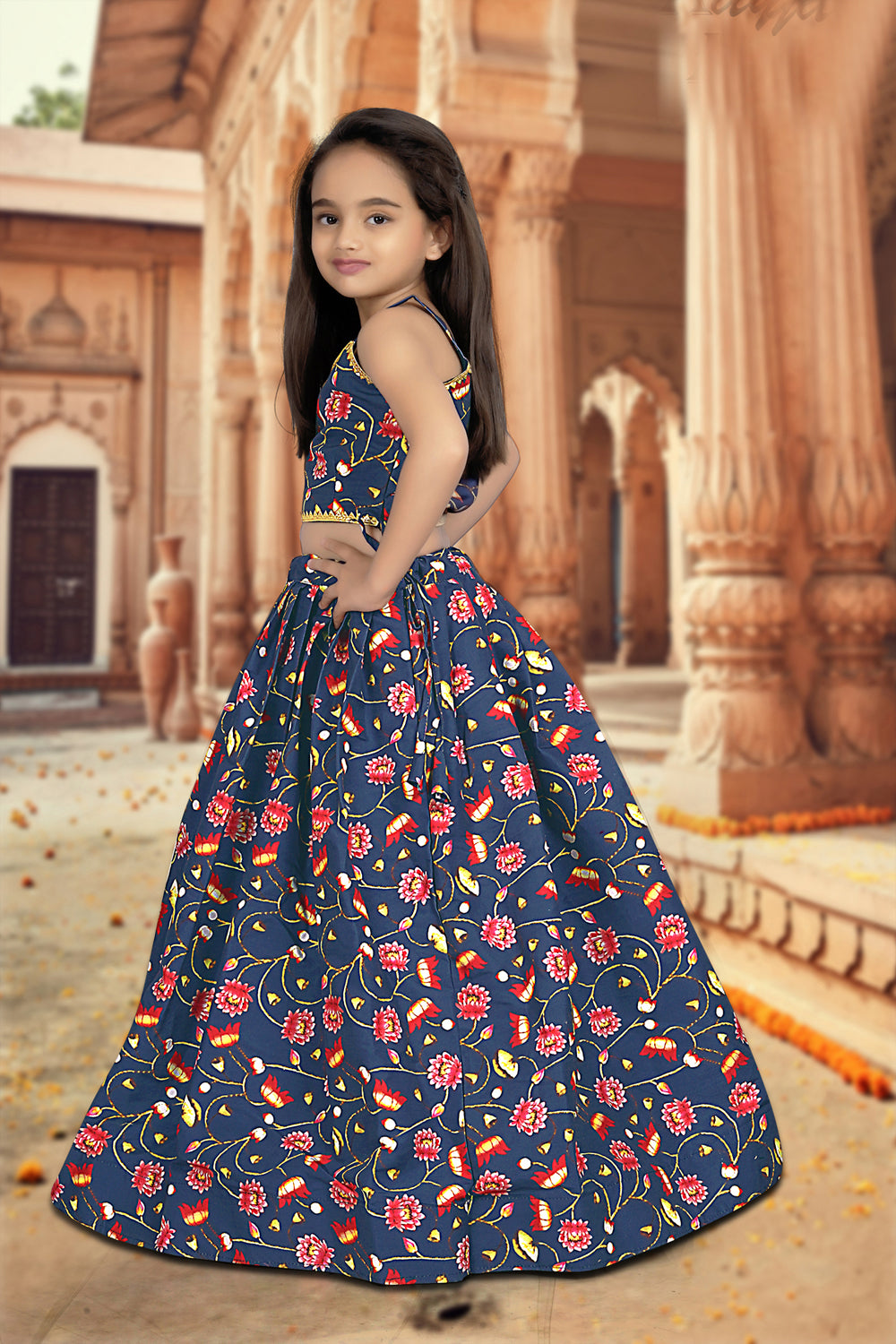 Latest Digital Print Work Silk Blue Kids Lehenga Choli | Ready To Wear - India shopping