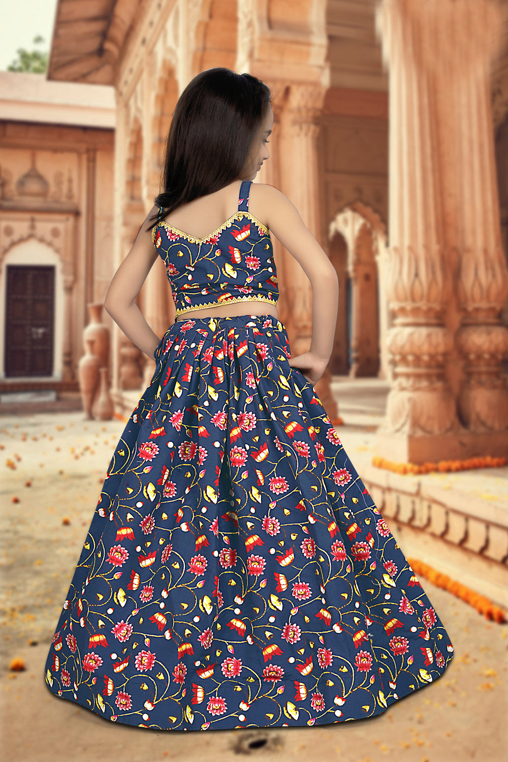 Latest Digital Print Work Silk Blue Kids Lehenga Choli | Ready To Wear - India shopping