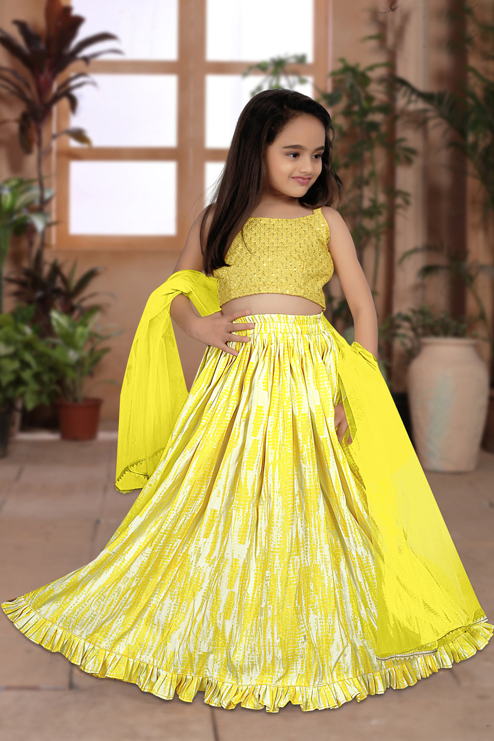 Classic Heavy sequance work Gaji silk Yellow Kids Lehenga Choli | Ready To Wear - India shopping