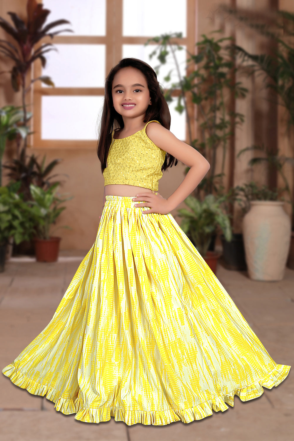 Classic Heavy sequance work Gaji silk Yellow Kids Lehenga Choli | Ready To Wear - India shopping