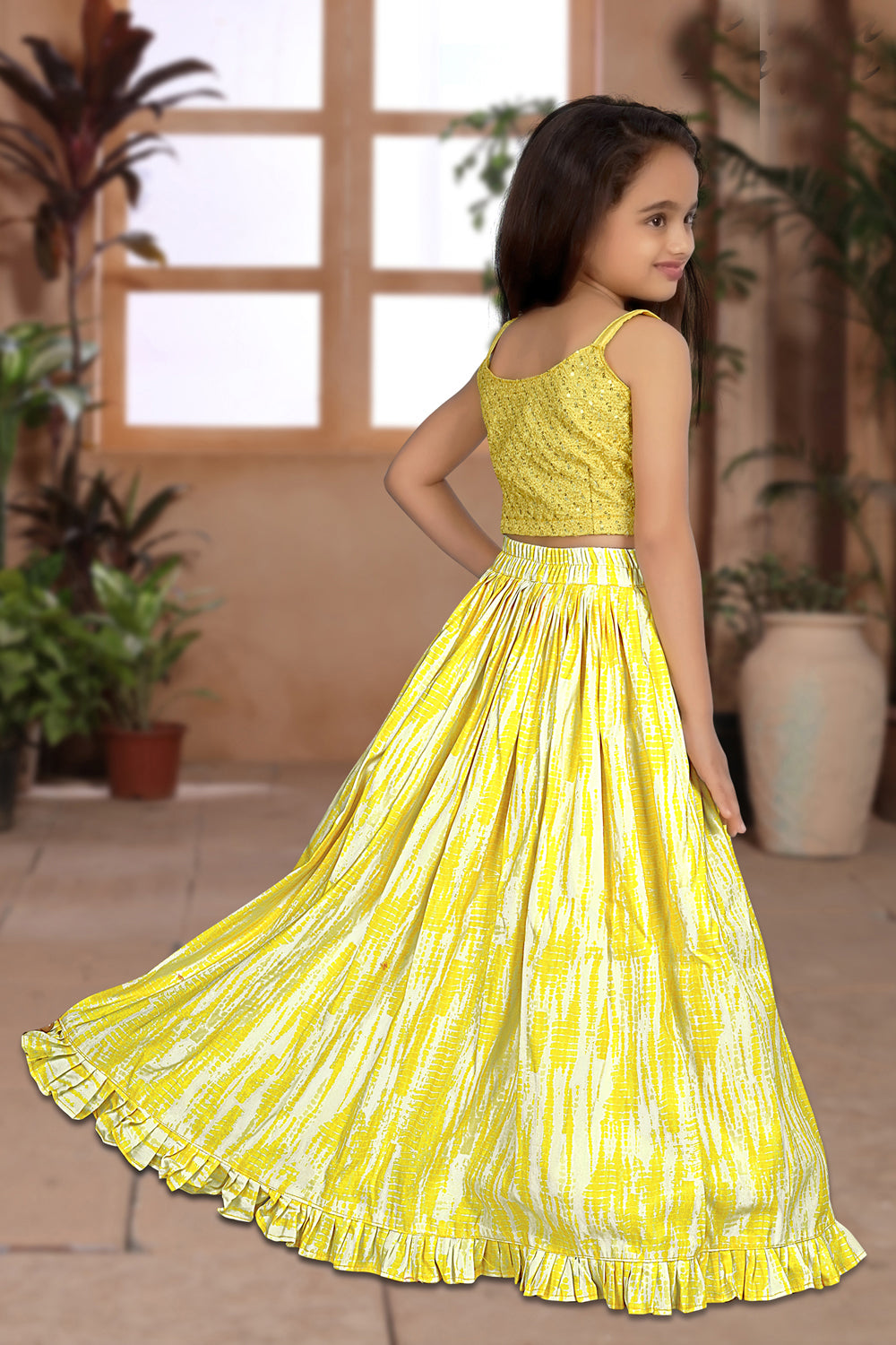 Classic Heavy sequance work Gaji silk Yellow Kids Lehenga Choli | Ready To Wear - India shopping