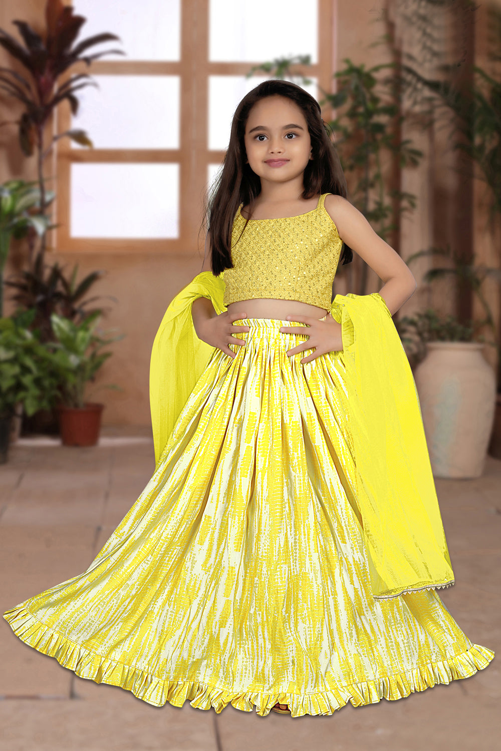 Classic Heavy sequance work Gaji silk Yellow Kids Lehenga Choli | Ready To Wear - India shopping