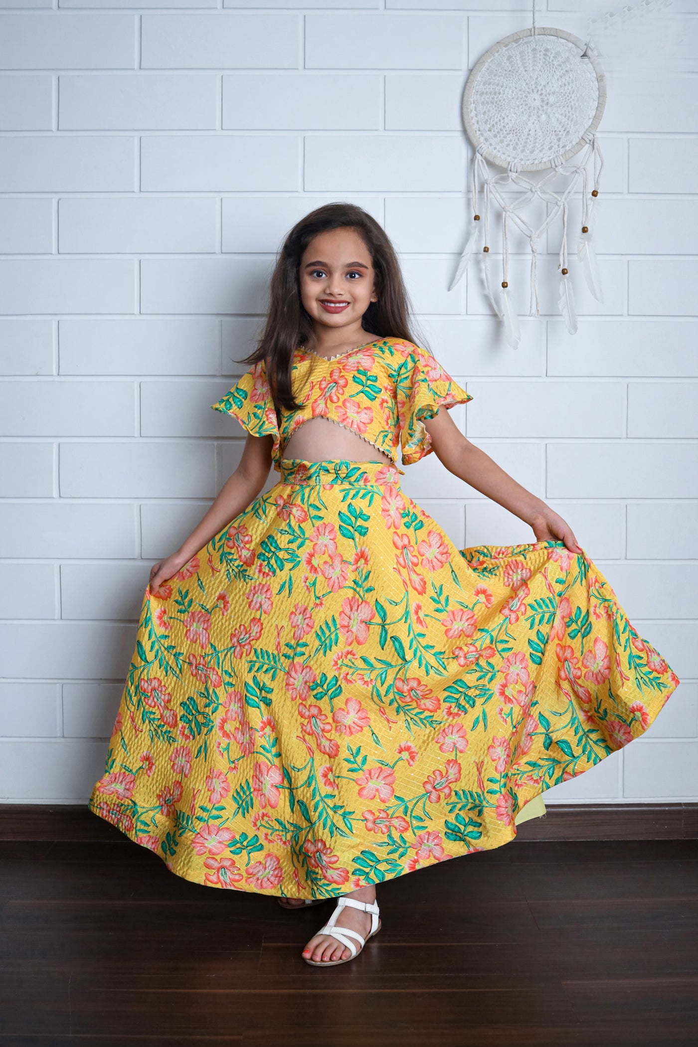 Digital Print Work Yellow Kids Lehenga Choli | Ready To Wear - India shopping