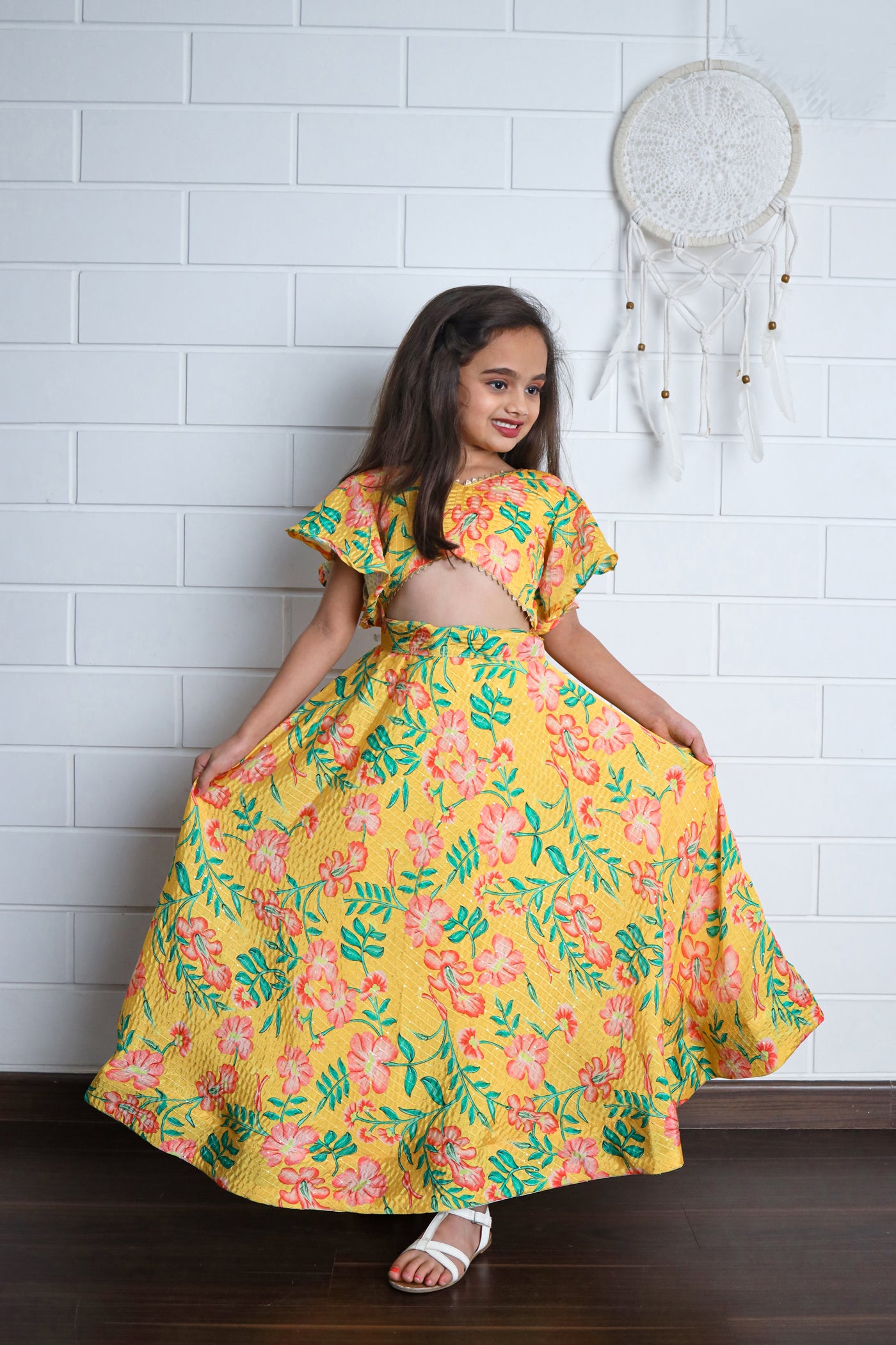 Digital Print Work Yellow Kids Lehenga Choli | Ready To Wear - India shopping