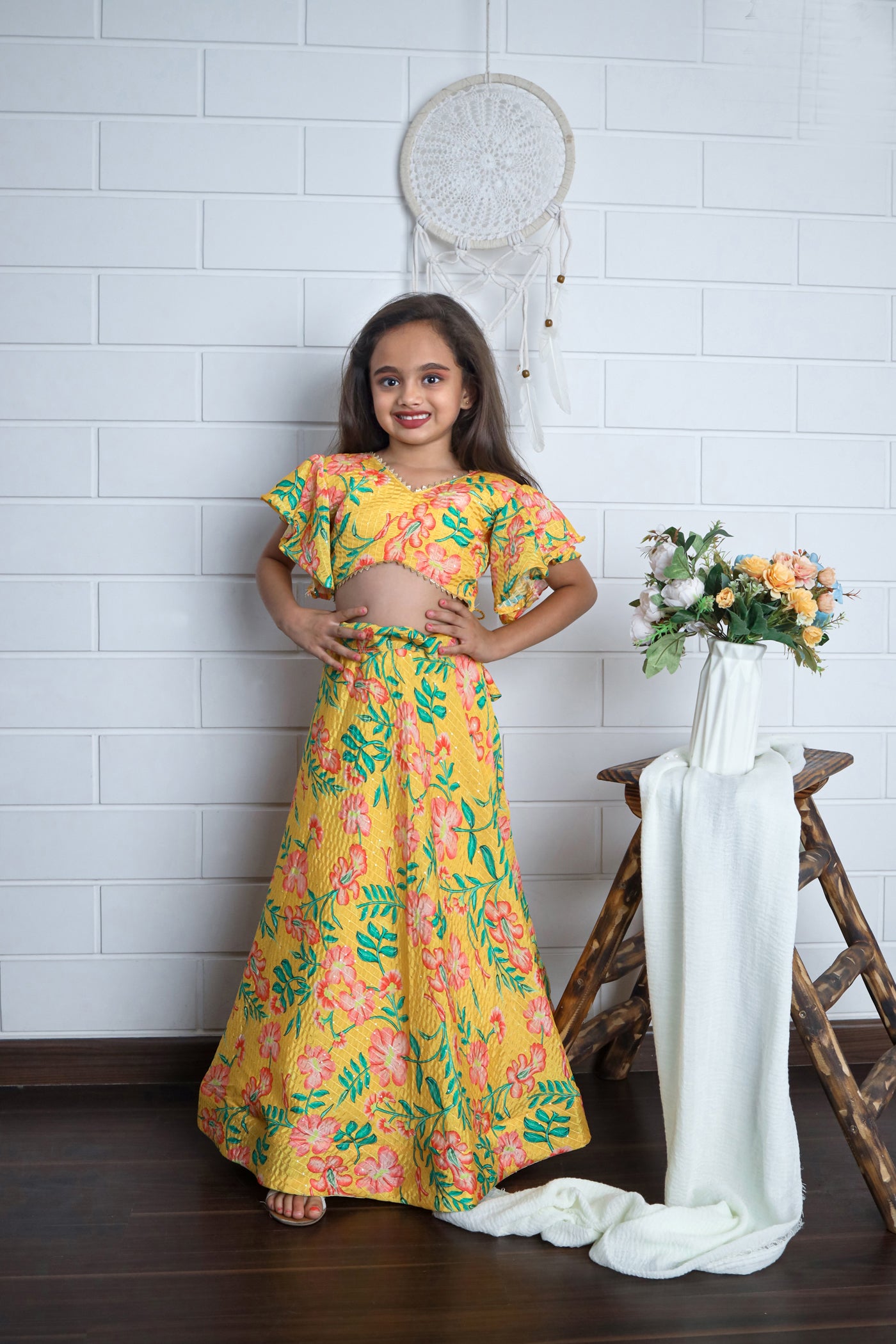 Digital Print Work Yellow Kids Lehenga Choli | Ready To Wear - India shopping