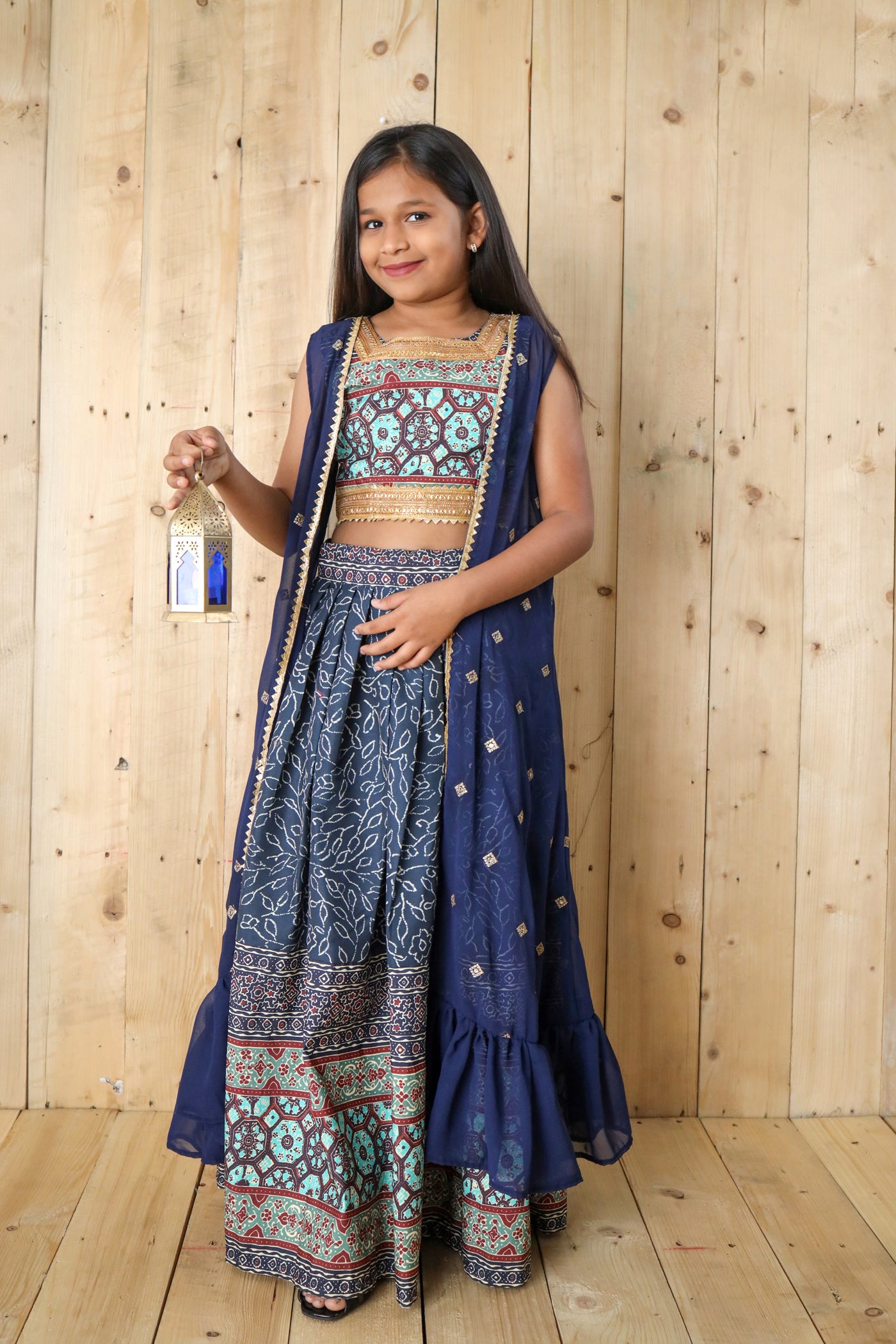 New Special Digital Print Work Shrug Sequance work Blue Kids Lehenga Choli | Ready To Wear