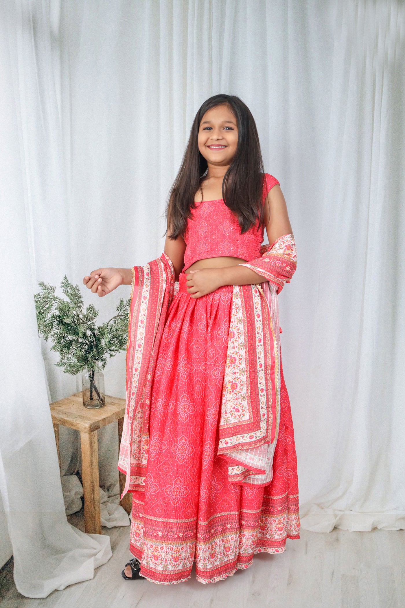 All season Designer Chinon Sequins Crochet  Digital Print Work Pink Kids Lehenga Choli | Ready To Wear - India shopping