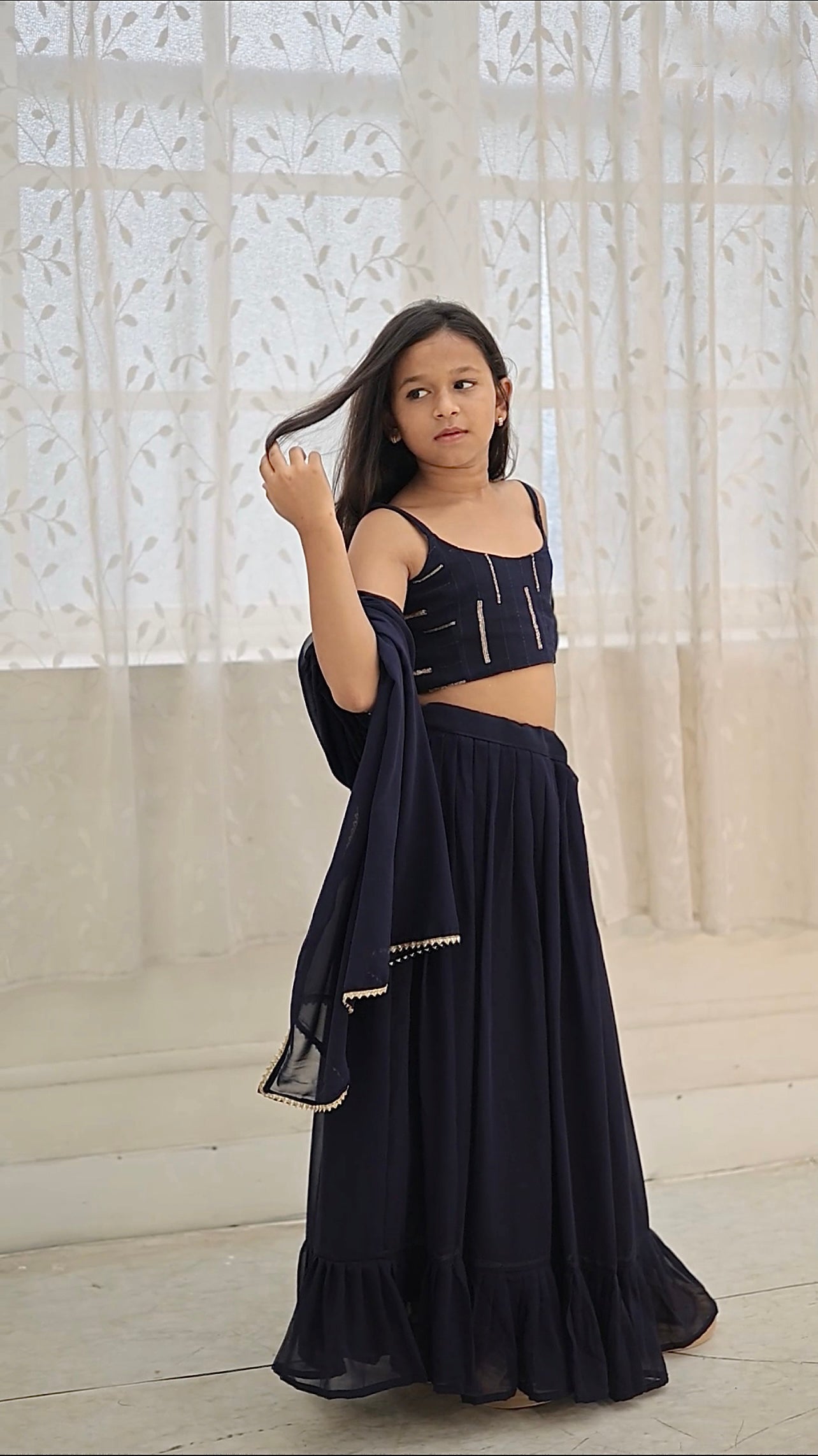 Classic Navy Blue Kids Lehenga Choli | Ready To Wear