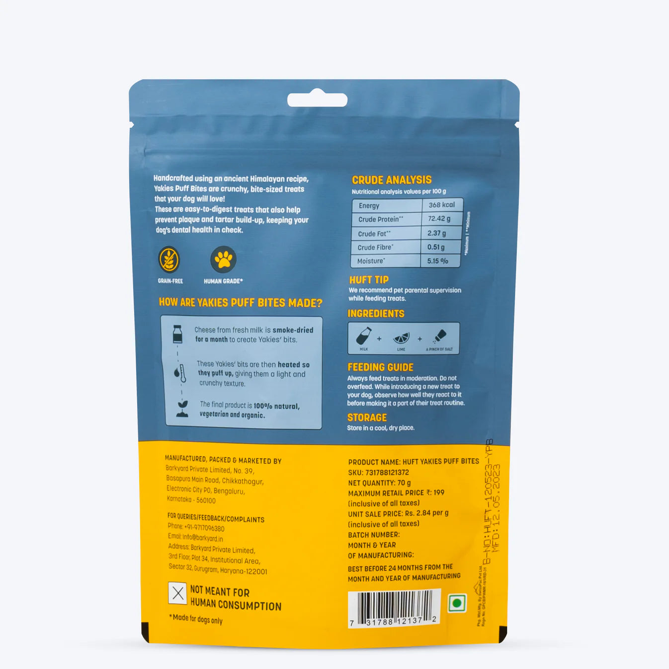 Yakies Puff Bites 100% Natural Gluten Free Dog Treats - 70 gms