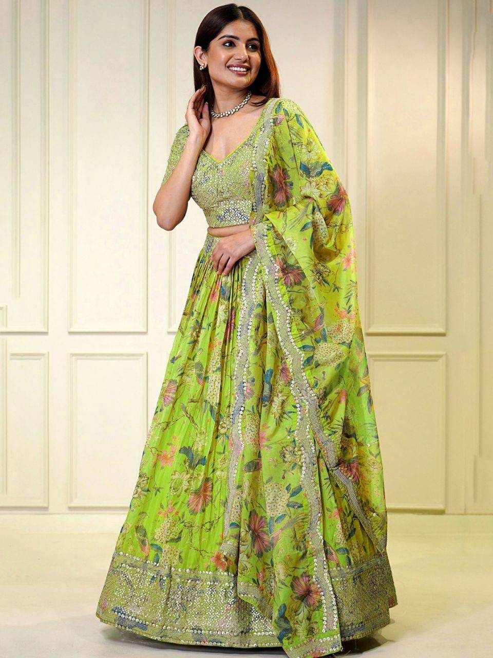 Enchanting Emerald Green Designer Organza Lehenga Choli | Ready To Wear