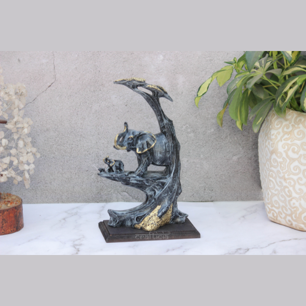 Resin Elephant Tree With Baby Statue Animal