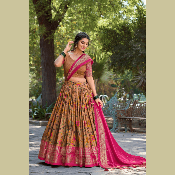 Kalamkari Tussar Silk Ready to Wear Lehenga Choli - India shopping