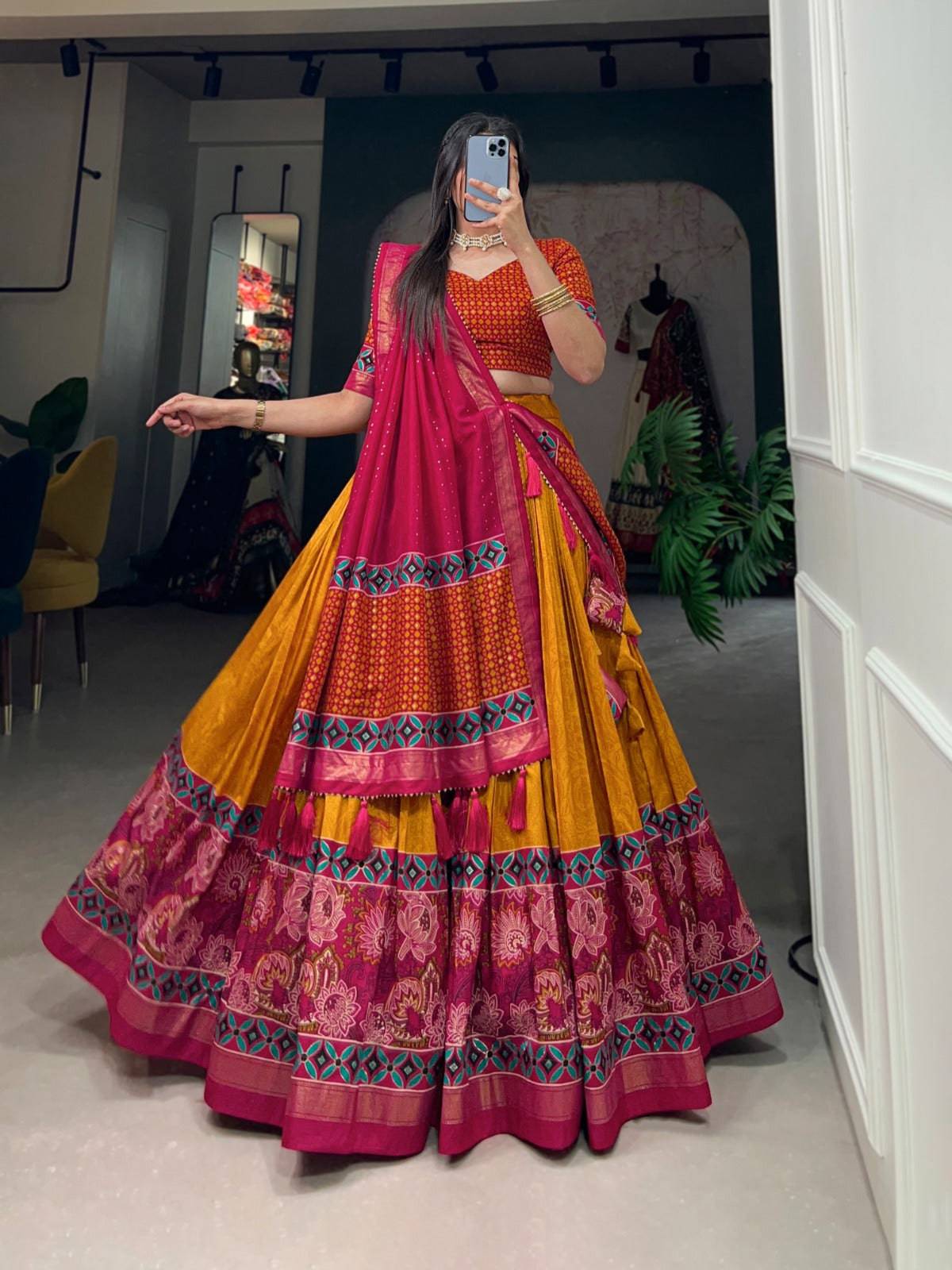 Tussar Silk Lehenga Choli Printed May 2024 New Design Ready to wear - India shopping