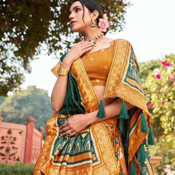 Tussar Silk  Ready to Wear Lehenga Choli With Foil Print And Meenakari Work - India shopping