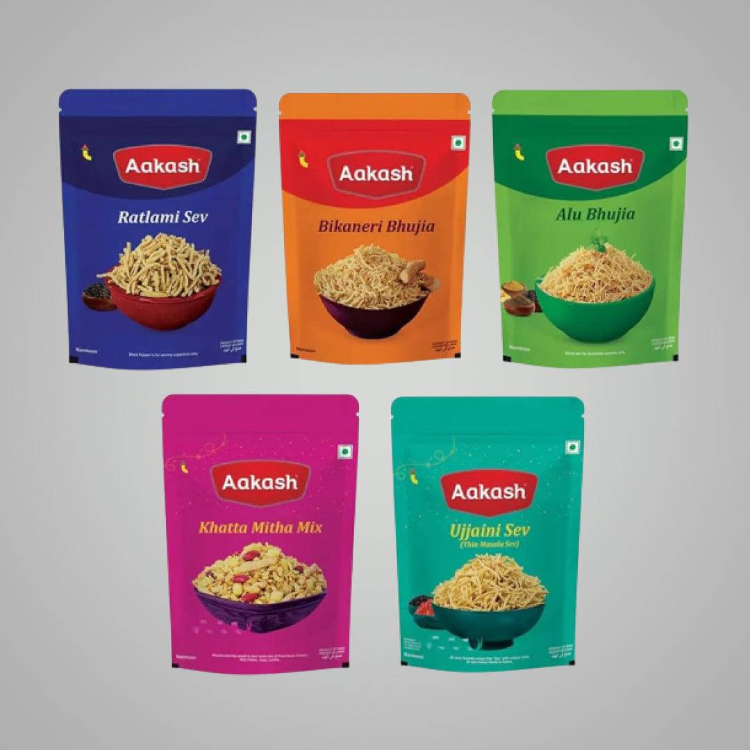 Akash Sev, Bhujia & Mixture Combo (Pack of 5) 1750 gms - India shopping