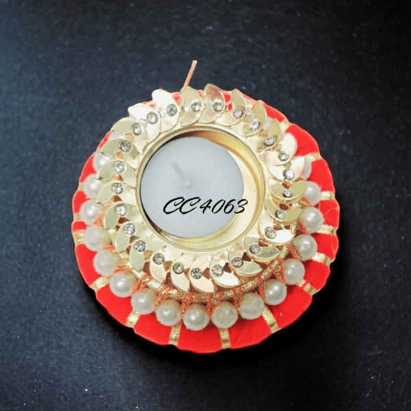 Exquisite Kundan Flower Candle Holder - India shopping