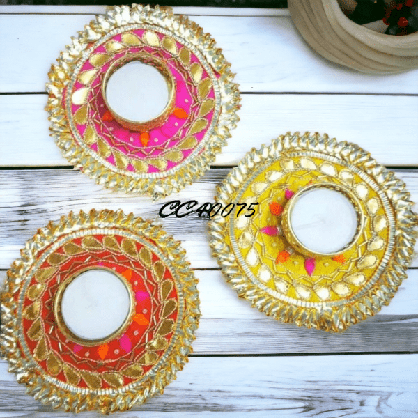 Gota Patti Circle Candle Holder Set - India shopping