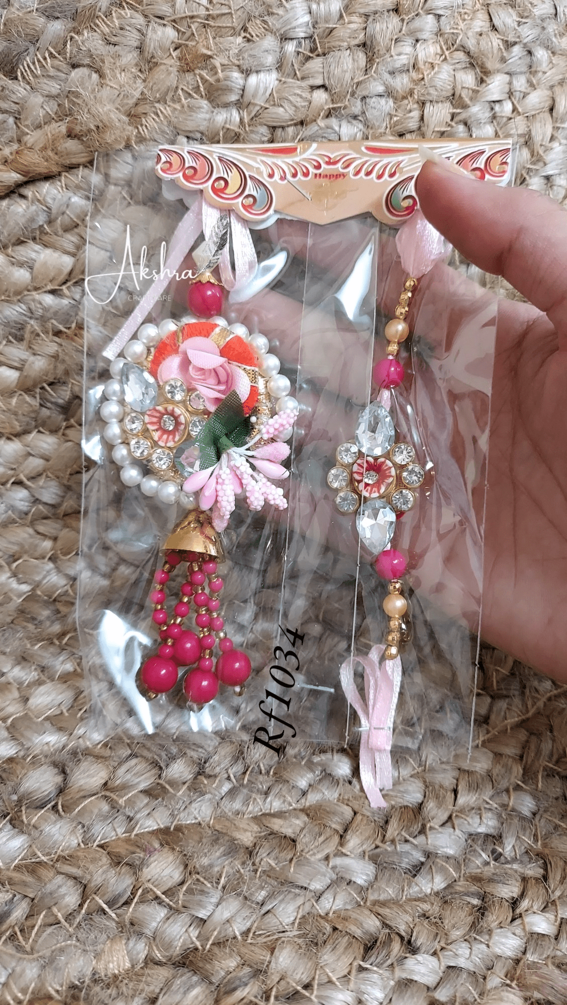 Pink Flower Kundan Couple Rakhi | Set Of 4 Pairs - India shopping